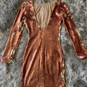 Dress the Population- Sequin Long Sleeve Mini Two Tonal Pink/Rose Gold